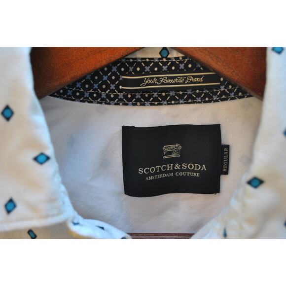 Scotch & Soda Amsterdam Couture White Geometric Diamond Print Button-Up Shirt  M - Picture 3 of 4